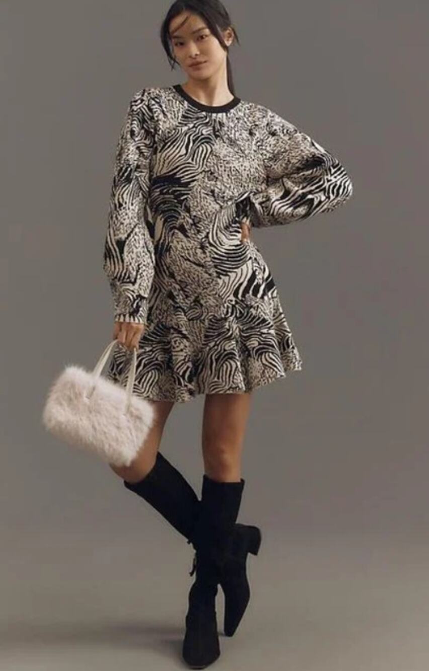New Anthropologie 3/4 Sleeve Ruffled Sweater Knit Dress - XS